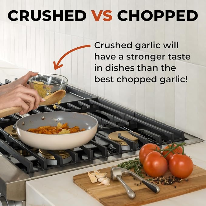 Zulay Kitchen Premium Garlic Press - Durable Garlic Masher with Soft, Easy to Squeeze Handle - Garlic Mincer Tool - Sturdy Easy to Clean Garlic Crusher (Silver)
