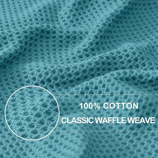 Homaxy 100% Cotton Waffle Weave Kitchen Dish Towels, Ultra Soft Absorbent Quick Drying Cleaning Towel, 13 x 28 Inches, 18-Pack, Lake Blue