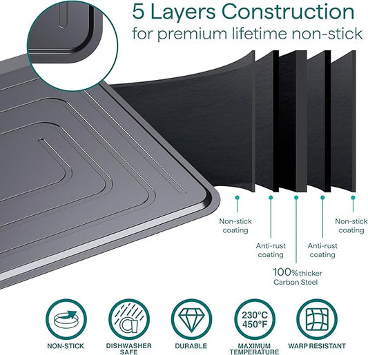 Baker's Secret Insulated Cookie Sheet Cookie Tray 13" x 9", Carbon Steel Insulation Double Wall, for Baking Roasting Cooking, Dishwasher Safe Home Baking Supplies Accessories (2x Insulated 13")