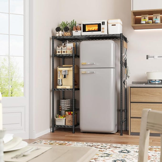 REIBII Mini Fridge Cabinet with Storage Shelves,4 Tier Space-Saving Dorm Room Mini Fridge Stand,Adjustable Utility Microwave Stand Storage Education Shelf for Dorm Kitchen,38.1Wx18.11Dx52.36H