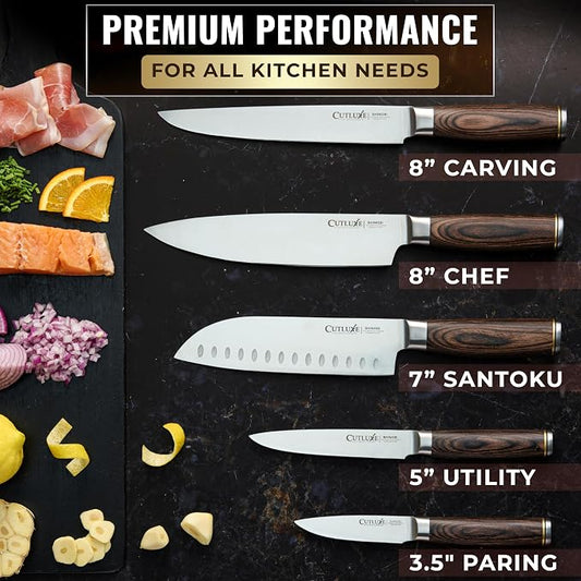 Cutluxe 5-Piece Chef Knife Set – Ultra Sharp Japanese Kitchen Knives, High Carbon Stainless Steel Blades, Full Tang Pakkawood Handles – Shinobi Series