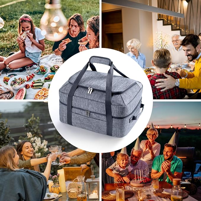 BAGSPRITE Double-Layer Slow Cooker Carrying Bag for 6-8 Quart CrockPot and Hamilton Beach Slow Cookers, Travel Bag with Lid Fastener for Crock-pot, Portable Carrier Case, Grey
