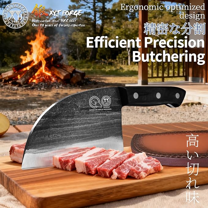 XYJ Authentic Since 1986,6 Inch Serbian Chef Knife With Sheath,Handmade Forged Ancient Outdoor Camping Kitchen Butcher Knife,Vegetable Cooking Meat Knives,Full Tang