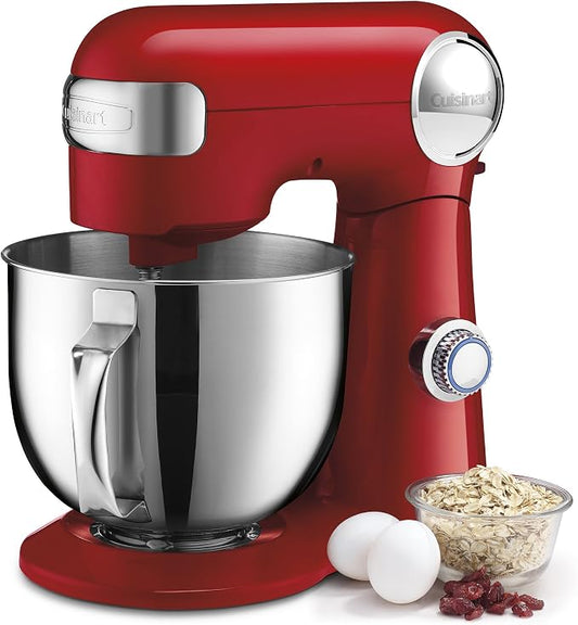 Cuisinart Stand Mixer, 12 Speed, 5.5 Quart Stainless Steel Bowl, Chef’s Whisk, Mixing Paddle, Dough Hook, Splash Guard w/ Pour Spout, Ruby Red, SM-50R, Manual