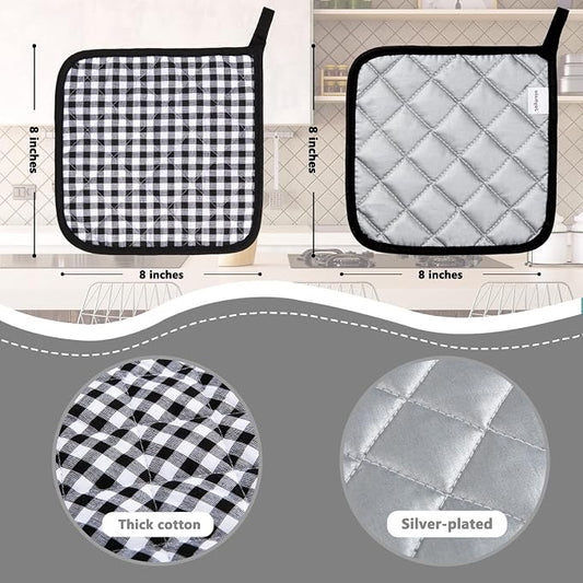 Joyhalo 4 Pack Pot Holders for Kitchen,Cotton Oven Holder with Great Heat Resistance,Non Slip Hot Pads for Kitchen Clearance,Black Buffalo Plaid