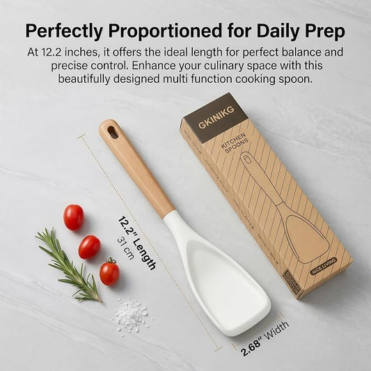 Silicone Spoon Spatula for Cooking, Flexible Spoon for Stirring, Scooping and Scraping, Safe for Nonstick Cookware, White