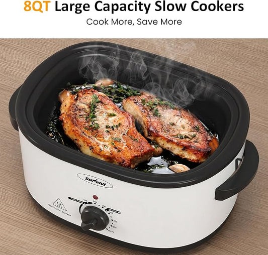 Sunvivi Electric Roaster Oven for Small Families, 8QT Portable Roaster with Self-Basting Lid Defrost & Keep Warm, Adjustable Temp 150°F-450°F for Baking, Slow Cooking, Buffet Serving & RV Camping