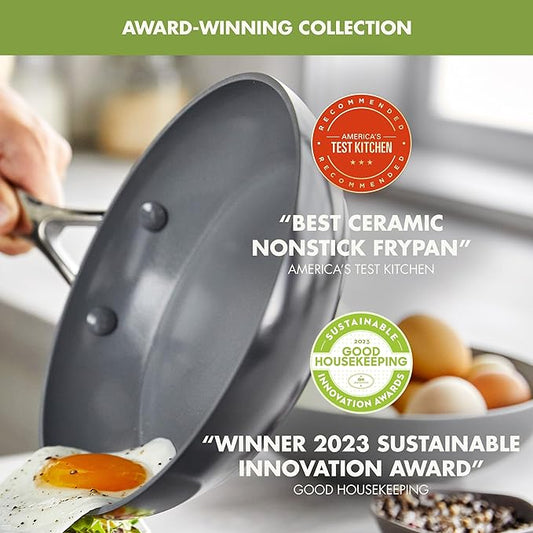 GreenPan Valencia Pro Hard Anodized Healthy Ceramic Nonstick 10" and 12" Frying Pan Skillet Set, PFAS-Free, Induction, Dishwasher Safe, Oven Safe, Gray