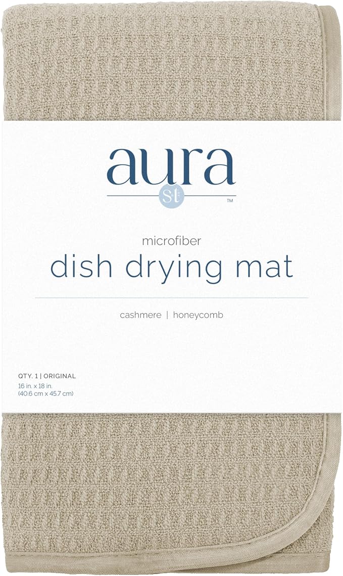 S&T INC. Dish Drying Mat, 16” x 18”, Absorbent Microfiber Kitchen Counter Mat, Dish Drying Pad for Dishes, Utensils, Pots and Pans, Large, Pure Cashmere