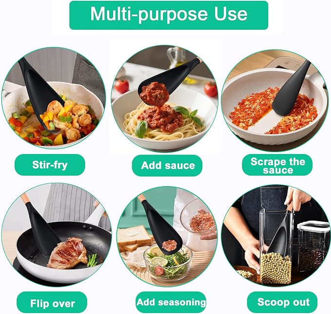 Cooking Spoon for Nonstick Cookware - BPA-Free Matte Silicone & Wooden Handle, Heat-Resistant for Mixing, Scooping, Scraping and Serving, Safe for Pots Pans Skillets (2-Pack)