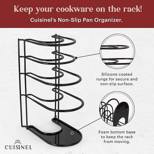 Pan Organizer - 2-PACK of Silicone-Coated Non-Slip 15" Heavy Duty Skillet Rack - Kitchen Counter/Cabinet Organization Storage - Holder for Cookie Sheet, Cutting Board, Cast Iron Cookware, Dish Stand