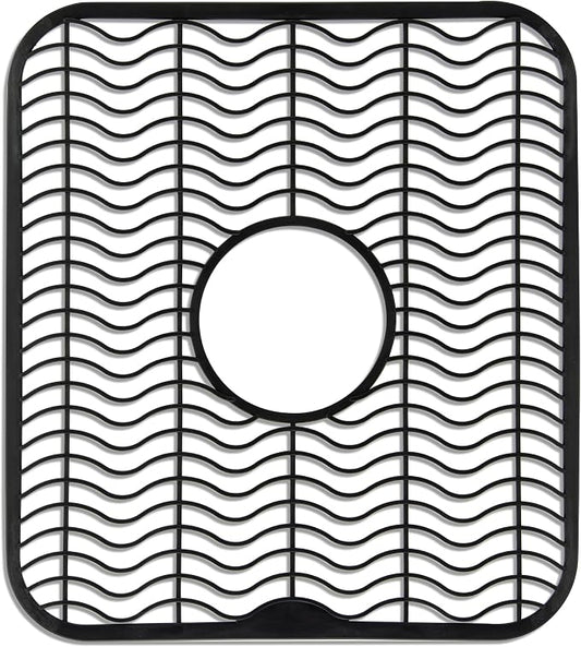 DecorRack Black Sink Protectors for Kitchen, Plastic 12" x 11" Dish Rack, Protect Sink from Stains, Damage, Scratches, Dishwasher Safe Grid Mat for Kitchen (Black)