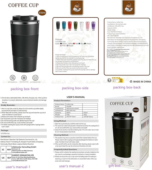 YINJAM 17oz Travel Coffee Mug Insulated Coffee Cups to Go with Leakproof Lid Vacuum Stainless Steel Double Walled Thermal Car Coffee Tumbler for Hot Cold Ice Tea Drinks Reusable (Pink, 17oz)