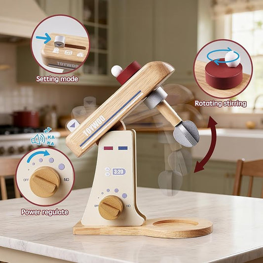 Kids Play Kitchen Toddler Playset with Play Food and Wooden Toy Mixer Montessori Accessories Pretend Cooking Gift for Boys Girls Age 3 4 5 6 7