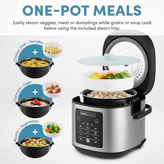 AROMA® 20-Cup Slow Cook Rice Cooker and Brown Rice Cooker with Lift-Out Pot Handles and Silicone Storage Lid — PFAS-Free CoreCoat™ Ceramic