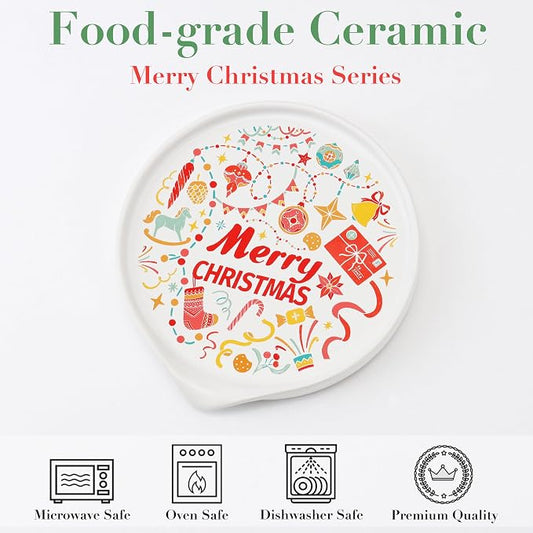 Christmas Spoon Rest for Stove Top - Ceramic Spoon Holder for Kitchen Counter - Colorful Holiday Spoon Rest Utensil Rest - Merry Christmas Gifts Kitchen Counter Decor (Christmas Spoon Rest)