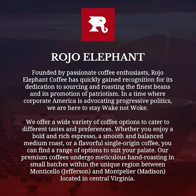 Rojo Elephant Caffeinated Ground Coffee, Single Origin Arabica Beans, Naturally Low Acid, Premium Ground Coffee (11 oz Bag) (Espresso Roast - Vance's Victory)