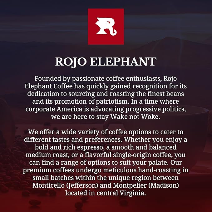 Rojo Elephant Caffeinated Ground Coffee, Single Origin Arabica Beans, Naturally Low Acid, Premium Ground Coffee (11 oz Bag) (Italian Roast -Teddy's Darkness to Dawn)