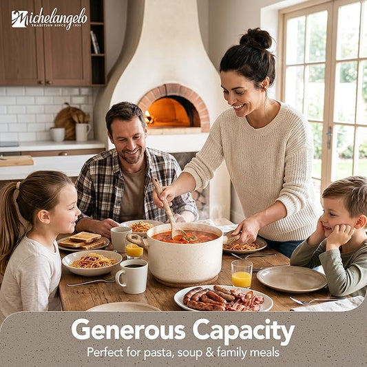 MICHELANGELO Nonstick Cooking Pot - 6 Quart Soup Pot with Lid for Family Meals, Non-Toxic Stockpot with Stay-Cool Handles, Induction Ready, Easy Cleanup, PFOA & PFOS Free