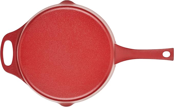 Rachael Ray NITRO Cast Iron Frying Pan/Skillet with Helper Handle and Pour Spouts, 10 Inch, Red
