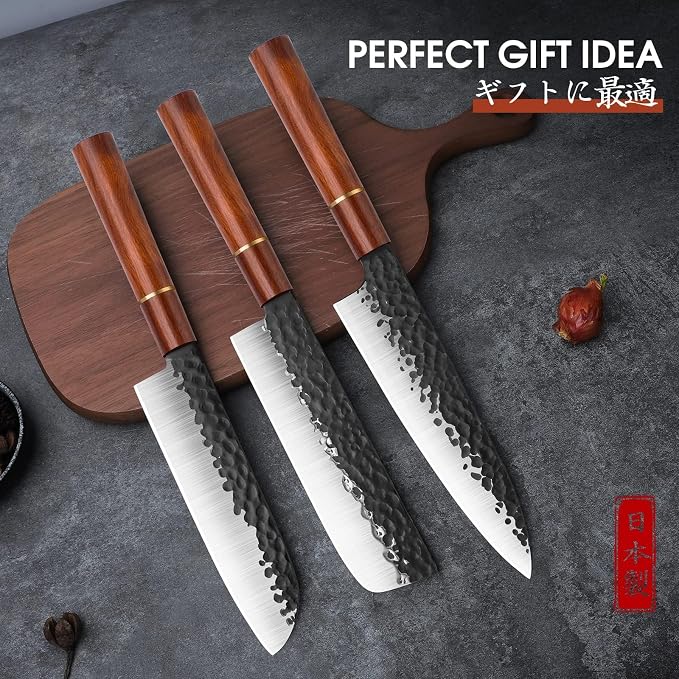 Huusk Japan Knife, 7 Inch Santoku Kitchen Knife, Professional Japanese Chefs Knives Hand Forged High Carbon Steel Sharp Chopping Knives, Ergonomic Rosewood Handle, for Meat, Fish,Ideal Gifts