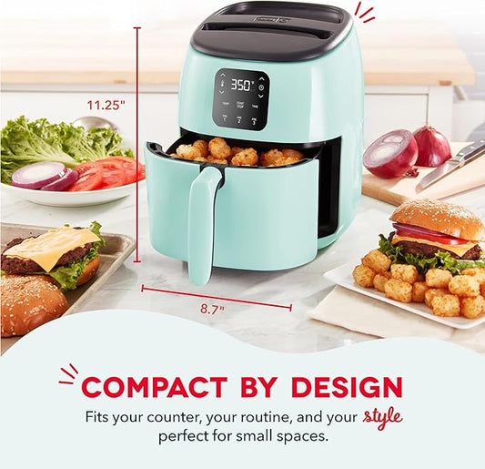 Dash Tasti-Crispโข Digital Air Fryer โ 2.6 Quart Small Compact Mini Air Fryer for French Fries, Nuggets & More, 1-2 People, Auto Shut Off, Adjustable Temp, Dishwasher Safe Parts - Aqua