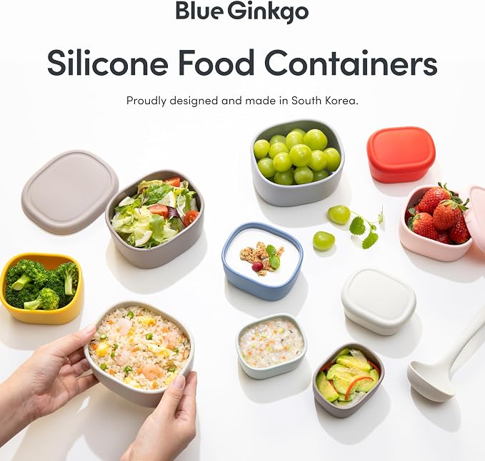 BLUE GINKGO Nesting Silicone Containers - Set of 3 Hard-Shell Silicone Food Storage Containers | BPA Free, Airtight, Dishwasher and Freezer Safe (6.7oz, 10oz, 20oz) - Pink