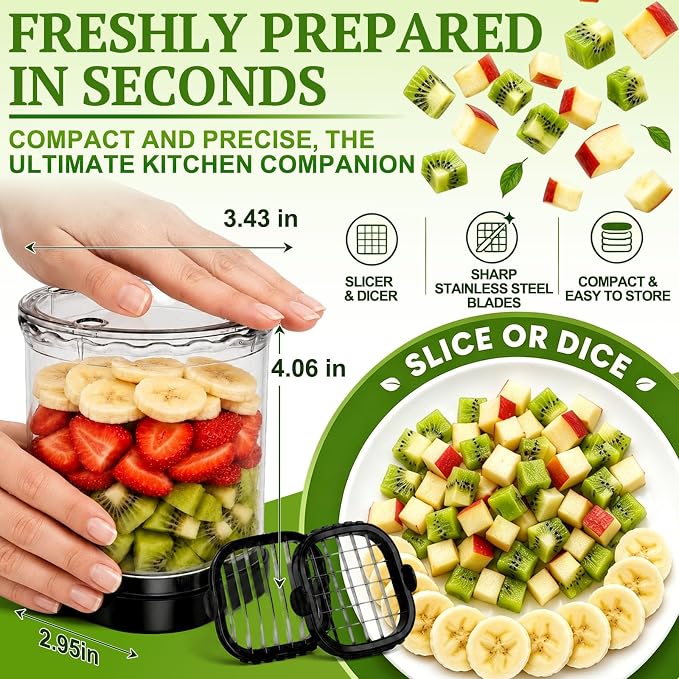 Hendiy 2-in-1 Fruit Slicer Cup, Stainless Steel Strawberry Slicer Dicer with Lid & Push Plate, Portable Kitchen Fruit Cutter for Strawberry Banana Grape Egg Vegetable Salad Gadget