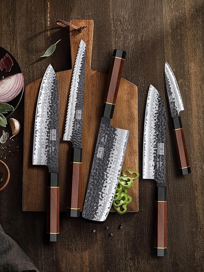 HOSHANHO 5 Pieces Knife Set, Japanese High Carbon Steel Kitchen Knife Sets, Professional Ultra Sharp Chef Knives Set with Ergonomic Rosewood Handle
