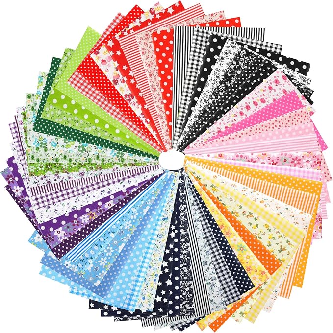 Ainiv 56pcs Fabric Bundles Squares, 9.8"x9.8" 100% Cotton Quilting Fabric Bundles, Precut Multi-Color and Different Pattern for Patchwork, Quilting, Sewing, DIY Crafts, Mask