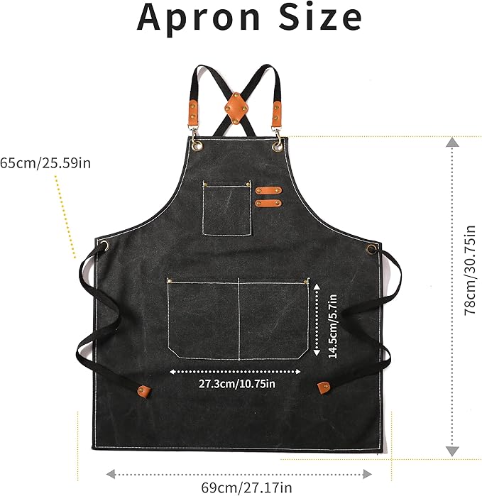 Tosewever Canvas Cross Back Chef Cotton Aprons for Men Women with Large Pockets