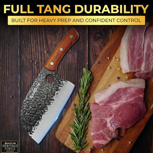 SliceElite Hand-Forged Professional Butcher Knife (3 PC BUTCHER KNIFE SET W/SANDLEWOOD HANDLES)