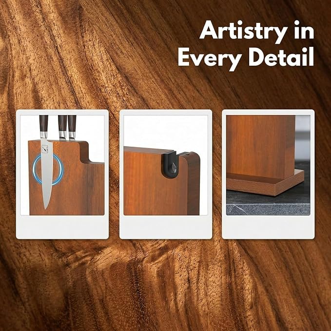 imarku Magnetic Knife Block Holder, 13 x 10 Inches, imarku Magnetic Knife Holder Rack for Kitchen Counter, Double Sided Magnet Knife Storage Stand with Knife Sharpener, Stepped Block
