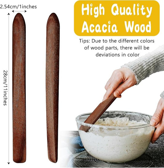 11 Inch Wooden Sourdough Bread Mixing Stir Stick Spurtle Wooden Sourdough Bread Making Tools Paddle Stirring Stick for Kitchen Cooking(Acacia)