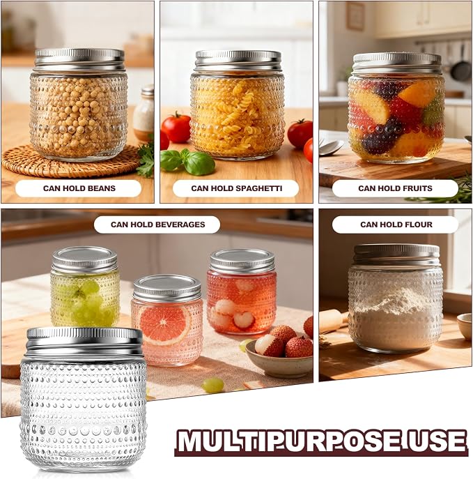 8 oz Mason Jars With Lids,12 Packs Small Mason Jars, Half Pint Glass Canning Jars for Jams, Jelly, Sauces, Desserts, chia pudding, Pickle, Gift