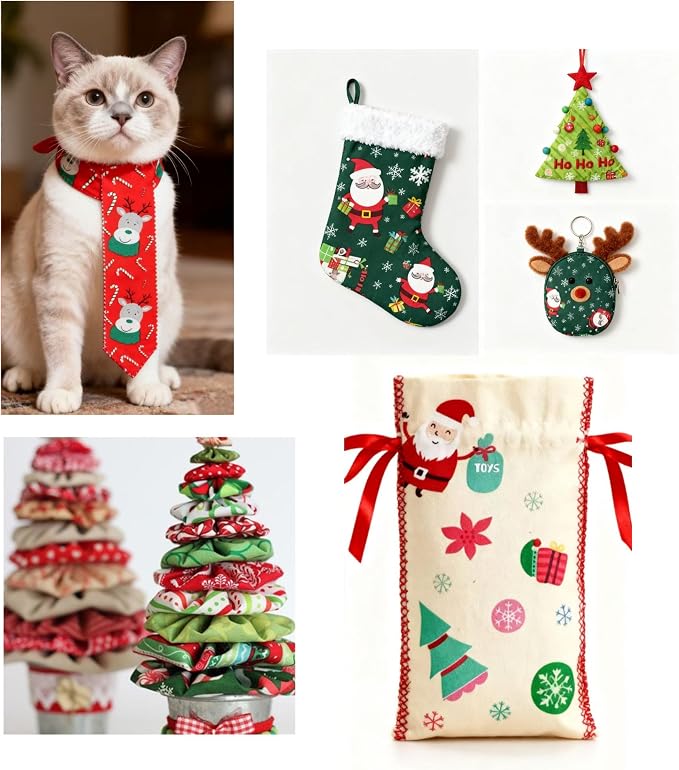 40Pcs Cotton Christmas Jelly Roll Fabric Strips - 2.5×19.6 Inch Pre-Cut Quilting Bundles for Sewing, Patchwork | DIY Cushions, Table Runners, Christmas Home Decor