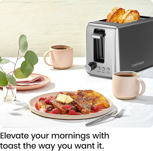 Chefman 2 Slice Toaster, 7 Shade Settings, Removable Crumb Tray, Thick Bread and Bagel Toaster with Defrost and Cancel Buttons – Black