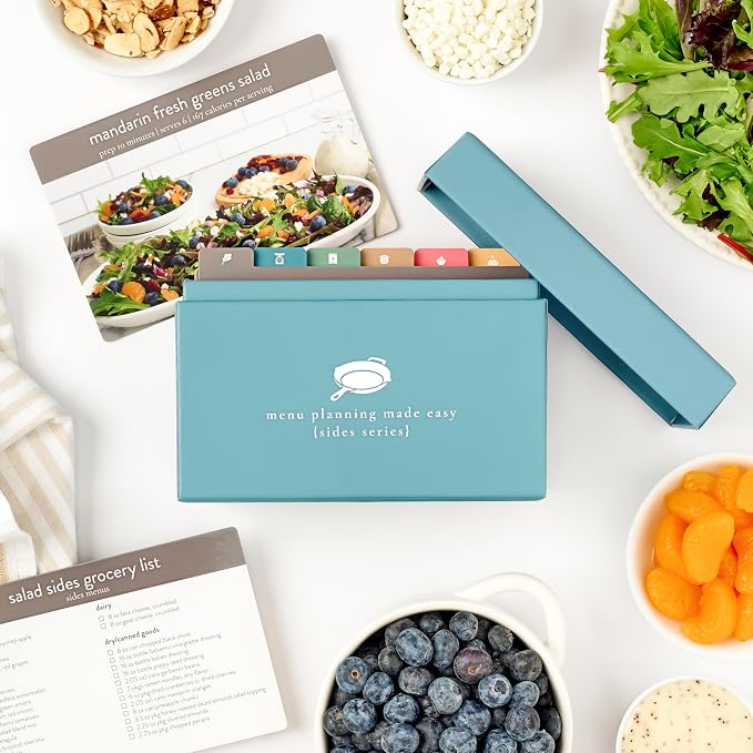 PPP Meal Planner 72 Recipe Cards (Sides Menu - Photo Edition) - Weekly Menu Planner | Sturdy Recipe Box | 12 Reusable Grocery Lists | 5 Blank Recipe Cards | Recipe Card Protector | Recipe Ideas
