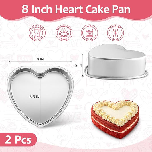 E-far 8 Inch Heart Cake Pan, 2Pcs Stainless Steel Heart Shaped Cake Mold, Cake Tin Baking Pan for Valentine's Day Anniversaries Wedding, Non-Toxic & Dishwasher Safe