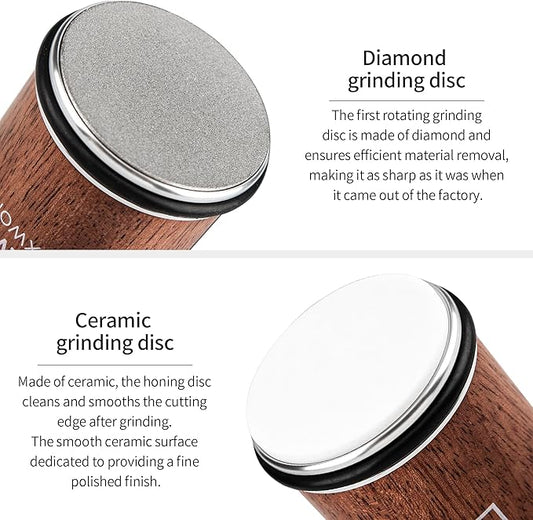 Rolling Knife Sharpener Kit | Diamond & Ceramic Disc Knife Sharpening System with Magnetic 15° & 20° Angle Guide | Manual Sharpener for Kitchen, Chef, Pocket & Japanese Knives | Gift Ready
