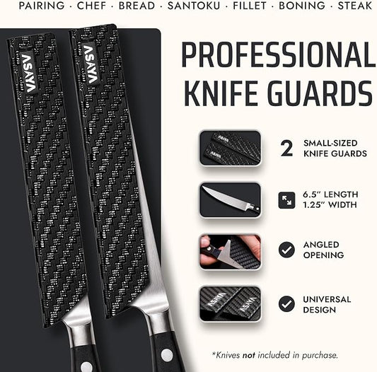 Asaya Professional Chef Knife Edge Guards – 2 Piece Steak Knives Universal Covers, 6.5" x 1.25" - Extra Strength ABS Plastic and Food Safe Kitchen Knife Sheath Covers – Knives Not Included (2 Piece S)