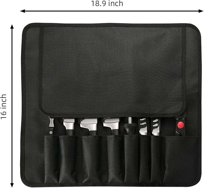 Knife Set Roll Bag, 8 Pieces German High Carbon Stainless Steel Chef Knives with Hollow Handle, Portable Knife Roll Storage Bag, Blade Guards, Kitchen Shears for Outdoor Camping Travel