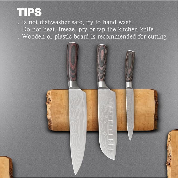 3 Piece Set of Professional Chef Knives, Forged From High Carbon Stainless Steel, with Extremely Sharp Blades and Ergonomic wooden Handles to Meet Various Cutting Needs (Kitchen Knife Set 3 Pcs)