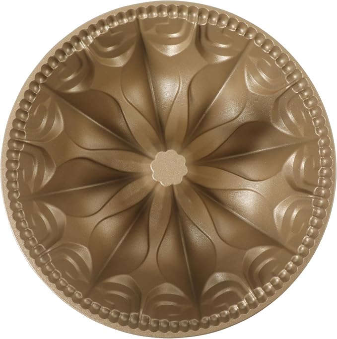 Martha Stewart Dunelle Decorative Fluted Cast Aluminun Round Cake Pan – 10-Cup Nonstick Tube Pan, Champagne Gold Bakeware