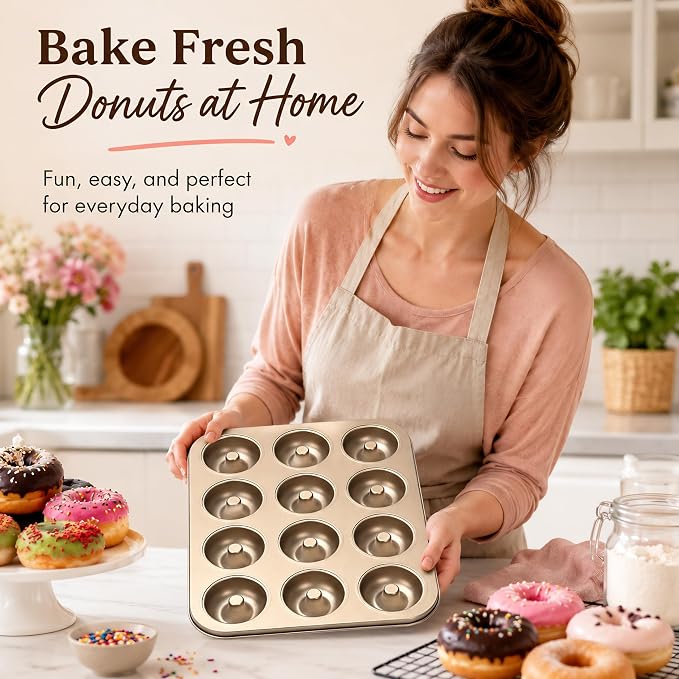 Good Dee's Nonstick Donut Pan for Baking 12 Cavity - Carbon Steel Donut Baking Pan for Muffin, Cake, Dessert & Mini Bagel | Doughnut Bakeware for Oven Baking | Mold Donut Trays Easy Clean & Non-Stick