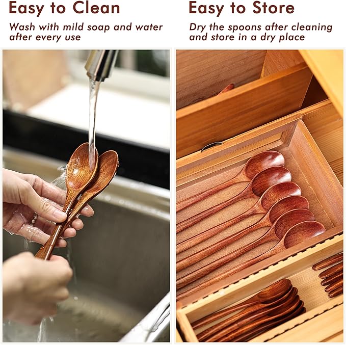6pcs 9in Wooden Spoons, Soup Spoons Set, Long Handle Wooden Utensils for Cooking, Tasting, Serving, Stirring and Mixing (6pcs 9in)