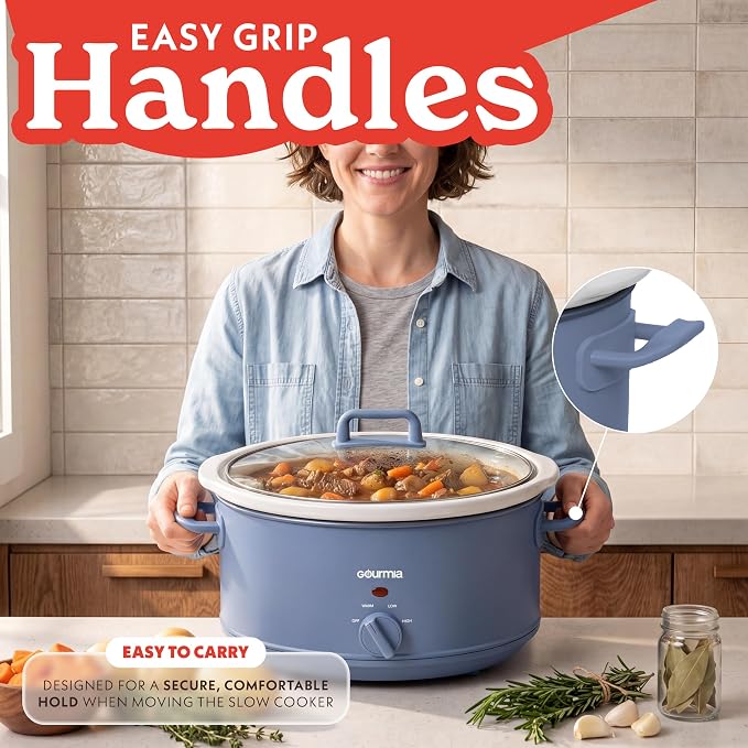 Gourmia Slow Cooker - 7 Quart Removable Ceramic Pot, Manual Controls with 3 Temperature Settings, Dishwasher Safe Crock and Glass Lid, Lavender