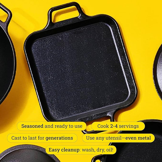 Lodge BOLD 12 Inch Seasoned Cast Iron Square Griddle with Loop Handles, Design-Forward Cookware