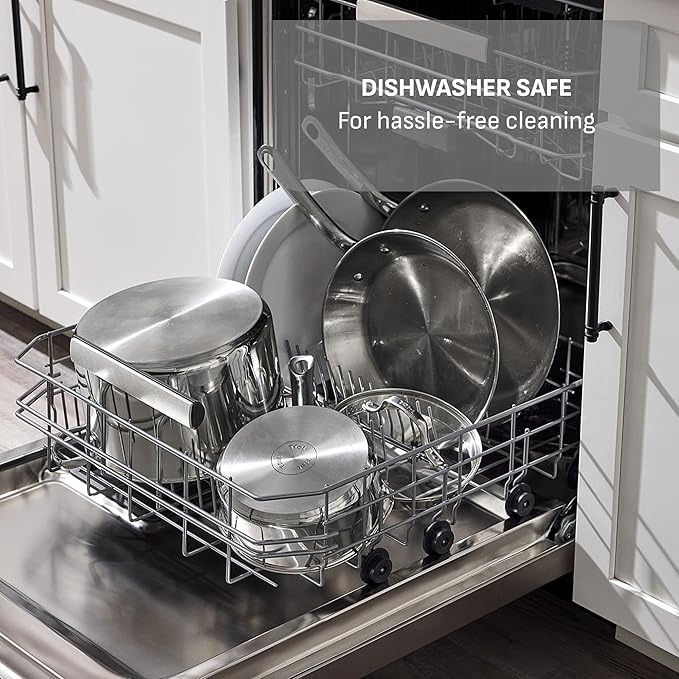 T-fal Stainless Steel Pots and Pans Set 11 Piece, Induction, Oven Broiler Safe 500F, Kitchen Cooking Set w/Fry Pans, Saucepans, Saute Pan, Steamer, Cookware, Dishwasher Safe, Silver