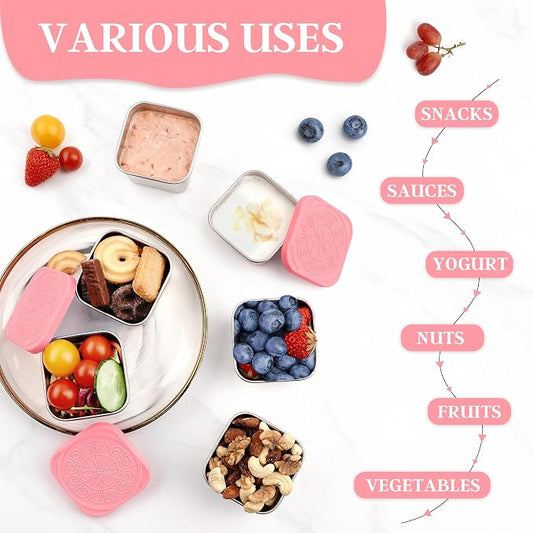 Qukaka Stainless Steel Snack Containers for Kids,7.2oz Easy Open Leak Proof Reusable Snack Box Container with Lids,Small Lunch Containers for Meal Prep,School,Picnic and Travel-3Pack